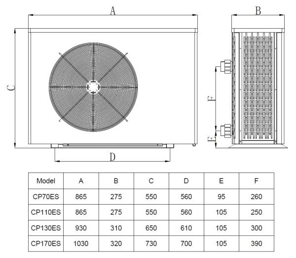 Wärmepumpe Tebas CP130ES, power 13,0 kW, für Pools mit 60 m³, 230 V, WLAN Steuerung inklusive