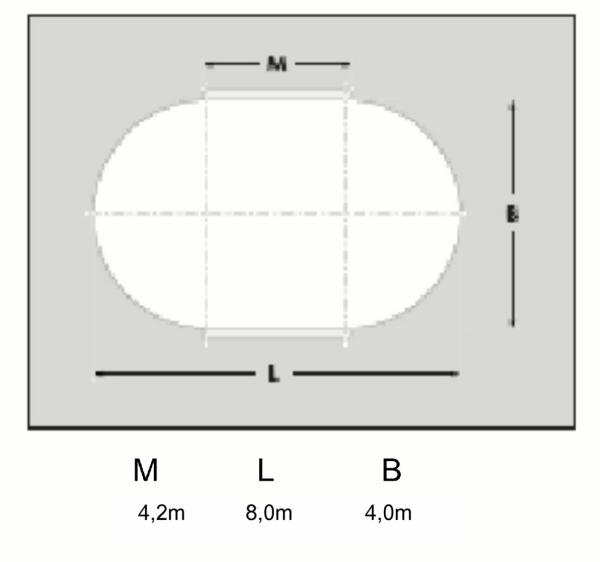 Oval Stahlwandpool 4,16 x 8,0 x 1,5 m, 0,8 mm Folie mit Keil