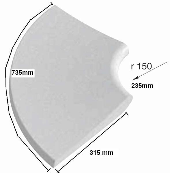 Bordo Poolrandstein, Farbe: Pink, Grau, Backsteinfarbig, innere Winkelecke 73,5 x 31,5 r150 / 235mm