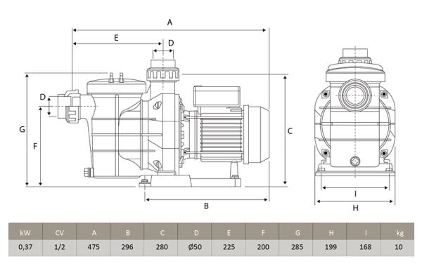 Filterpumpe America, 11 m³/h, 230 V, 0,37 kW (Salzwasser Fähig)