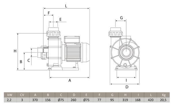 NewBCC 550 Pumpe, 95m³/h bei Förderhöhe=2m, 400 V, 4,0 kW, 5,5 HP - Montage unterhalb des Wasserspiegels (Salzwasser Fähig)