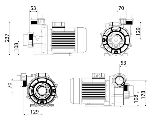 Cala 300 Pumpe, 400V, 65m³/h, Förderhöhe=3m, 2,2 kW, 3,0 HP - Montage unterhalb des Wasserspiegels (Salzwasser Fähig)